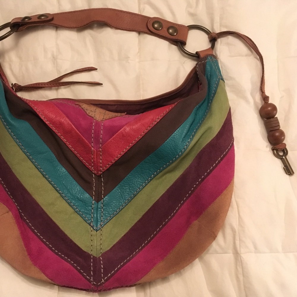 Leather Patchwork Hobo Bag Fossil